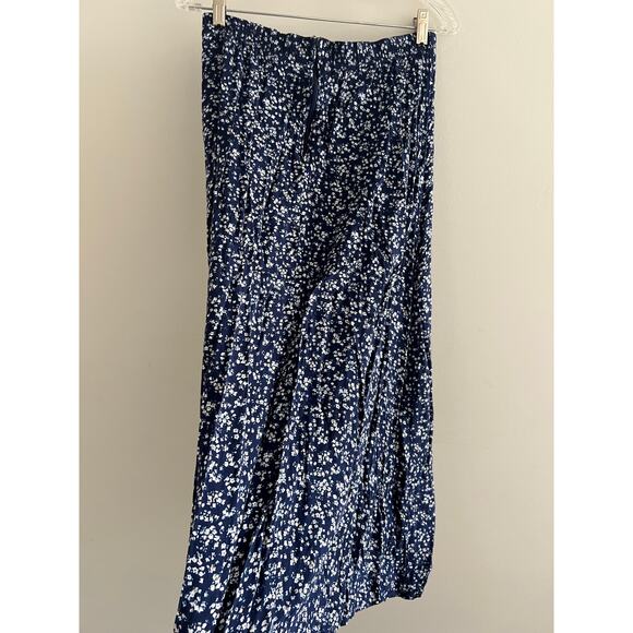 Vintage Rayon Midi Skirt Navy Blue White Floral Zip Up Size Medium JL - Picture 3 of 6